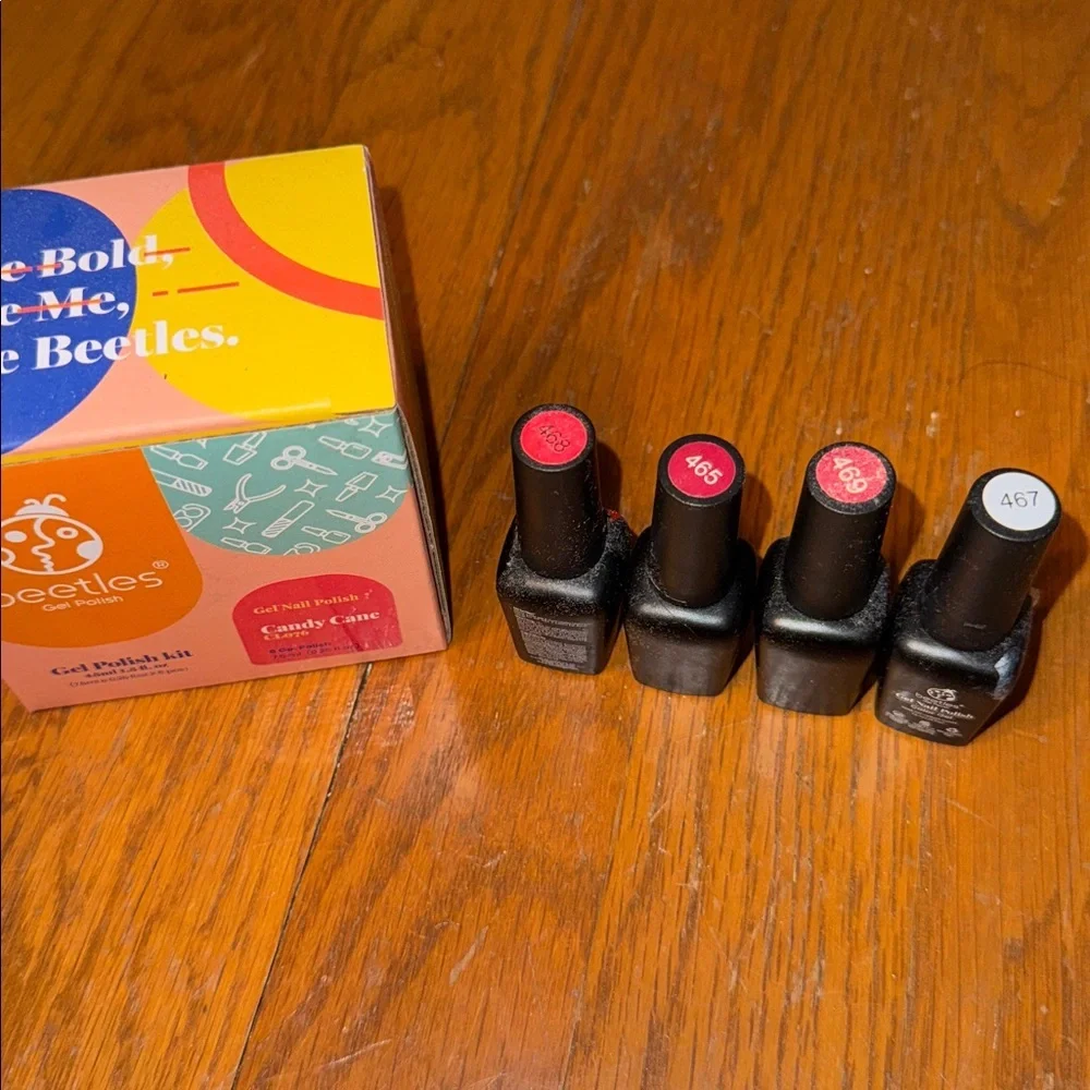 4 FOUR Beetles GEL nail polish burgundy red GEL white glitter